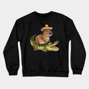 Funny Capybara Riding On a Crocodile Crewneck Sweatshirt